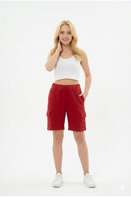 Bayan Kargo Cepli Pamuklu Bağcıklı ve Esnek Belli Rahat Günlük Yazlık Penye Şort Kapri