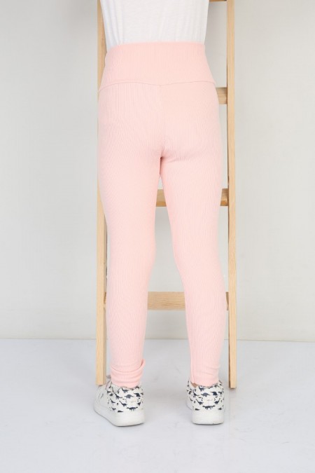 Şardonlu Fitilli Kumaş Arma Detaylı Pudra Tayt