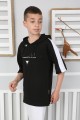Kapşonlu Baskılı %100 Cotton Siyah Tişört