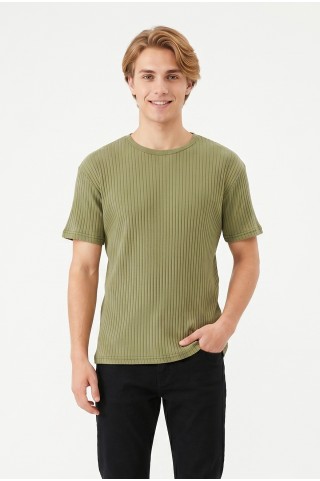 Erkek Fitilli Kumaş Bisiklet Yaka Slim Fit Esnek Kısa Kollu Yazlık Tişört