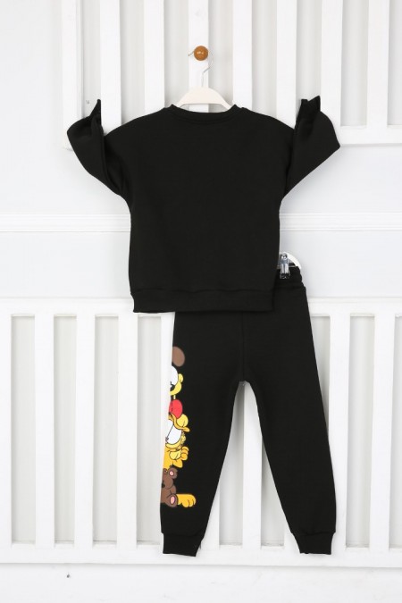 Üç İplik Şardonlu Baskılı Siyah Takım 