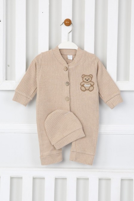 Şardonlu Bear Düğmeli Şapkalı Vizon Tulum 