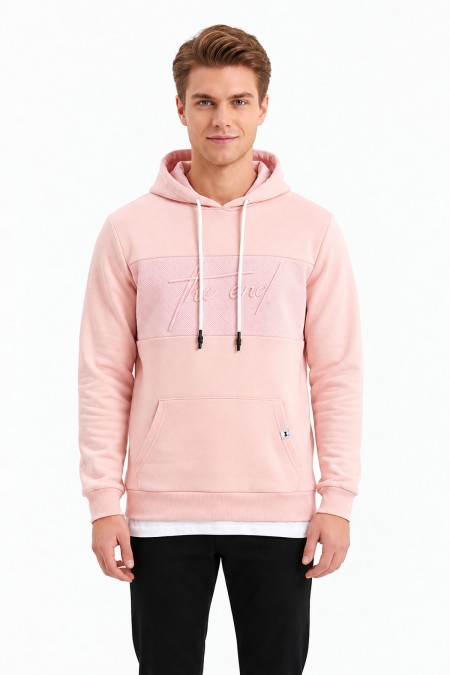 Erkek The End Baskılı Kapşonlu Kanguru Cepli Günlük Sweatshirt