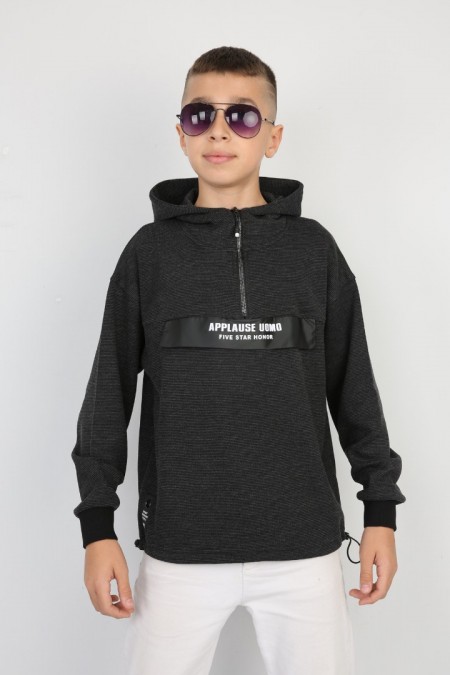 Yarım Fermuarlı Kapşonlu Baskılı Erkek Çocuk Günlük Sweatshirt