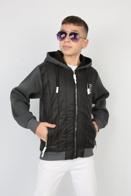 Üç İplik Kapşonlu Fermuarlı İçi Termal Erkek Çocuk Günlük Sweatshirt