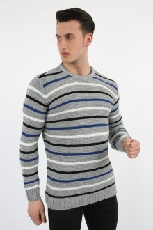 Çizgi Desenli Gri Kazak