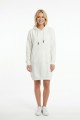 Kadın Beyaz Kapüşonlu Kanguru Cep Detaylı Uzun Kollu  Sweatshirt Tunik Elbise