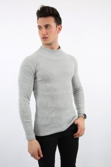 Likralı Boğazlı Gri Sweat