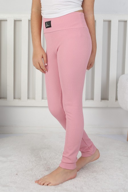 Şardonlu Fitilli Kumaş Arma Detaylı Pembe Tayt