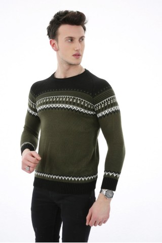 Desenli Kalın Haki Kazak