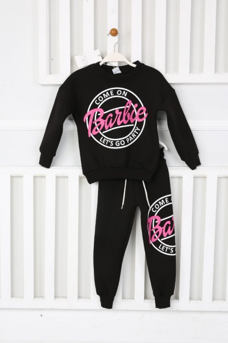 Üç İplik Şardonlu Baskılı Siyah Takım 