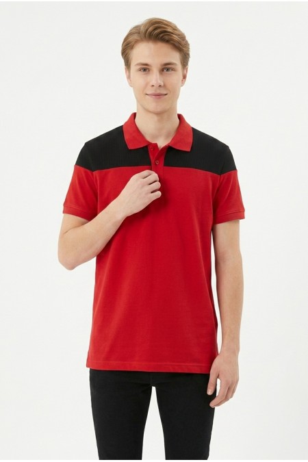 Erkek Omuz Panel Detaylı Polo Yaka Kısa Kollu Slim Fit Dokulu Örme Tişört
