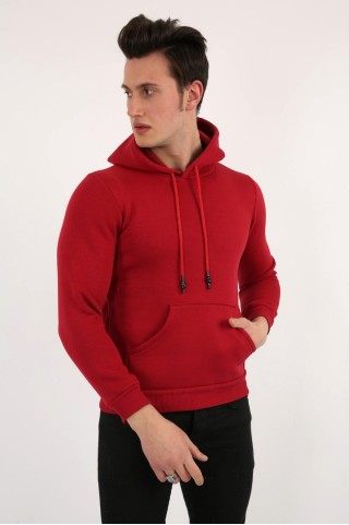 Üç İplik Şardonlu Kapşonlu Düz Erkek Günlük Sweatshirt