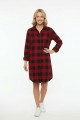 Kadın Kırmızı Siyah Ekose Desenli Düğmeli Uzun Kollu Pamuklu Gömlek Tunik Elbise