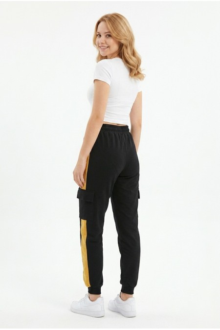 Kadın Şeritli Kargo Cepli Rahat Kesim Lastik Paçalı Günlük Spor Alt Eşofman