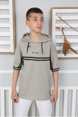  Kapşonlu Baskılı %100 Cotton Kumaş Taş Tişört