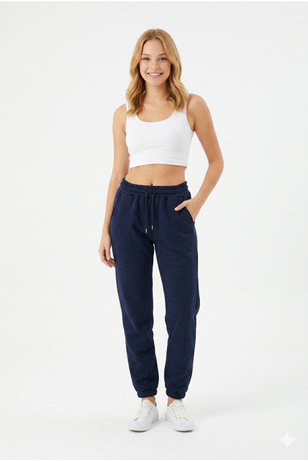 Kadın İki İplik Lastik Paçalı Rahat Kesim Cepli Günlük Spor Alt Eşofman