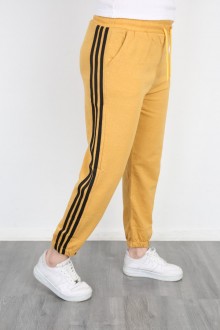 2 İplik Üç Çizgili Hardal Altı Eşofman 