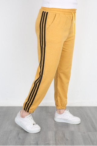 2 İplik Üç Çizgili Hardal Altı Eşofman 