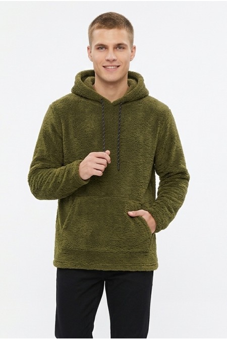 Erkek Kapüşonlu Kanguru Cepli Günlük Pelüş Sweatshirt