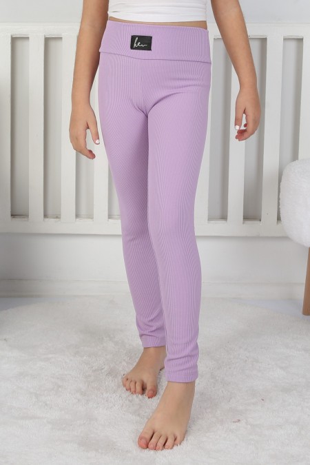 Şardonlu Fitilli Kumaş Arma Detaylı Lila Tayt