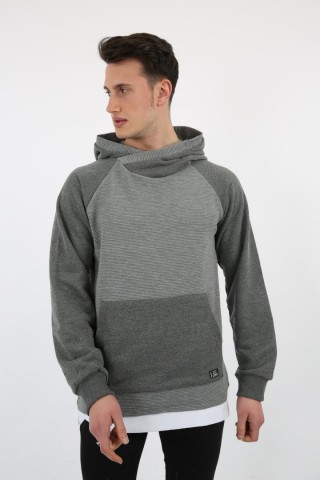 Alttan Çıkmalı Fitilli Kapşonlu Gri Sweat