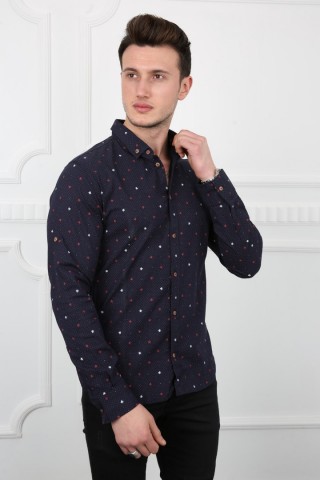Nokta Desenli Lacivert Gömlek