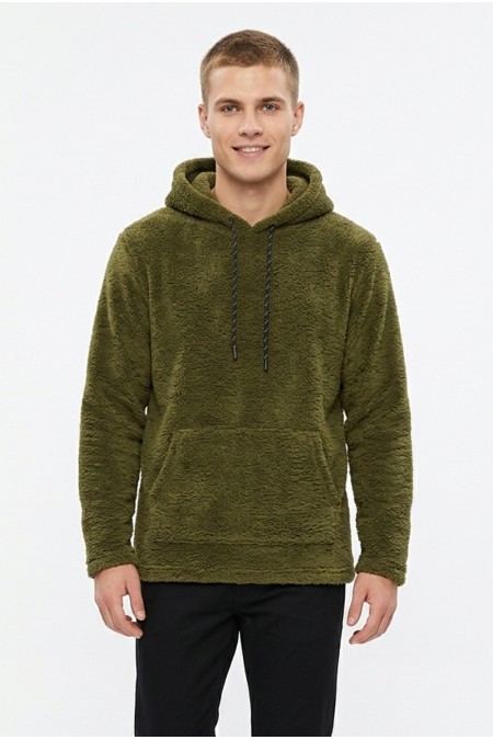 Erkek Kapüşonlu Kanguru Cepli Günlük Pelüş Sweatshirt