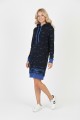 Kadın Lacivert Martı Desenli Kapüşonlu Cepli Uzun Kollu Jakarlı İnterlok Penye Sweatshirt Elbise