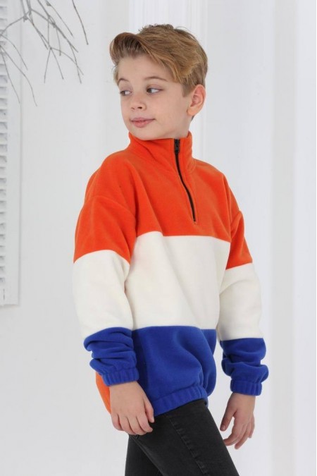 Full Polar Kumaş Yarım Fermuarlı Garnili Erkek Çocuk Günlük Sweatshirt