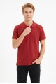Erkek Kendinden Desenli Polo Yaka Kısa Kollu Slim Fit Dokulu Örme Tişört