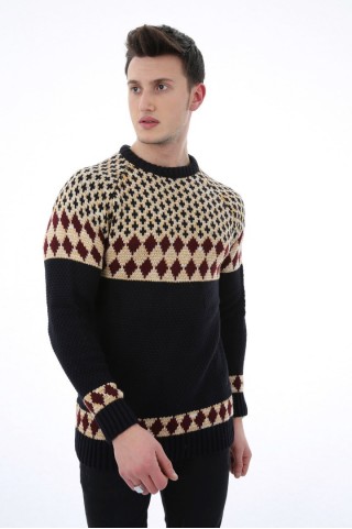 Baklava Desenli Lacivert Kazak