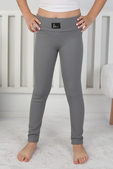 Şardonlu Fitilli Kumaş Arma Detaylı Gri Tayt