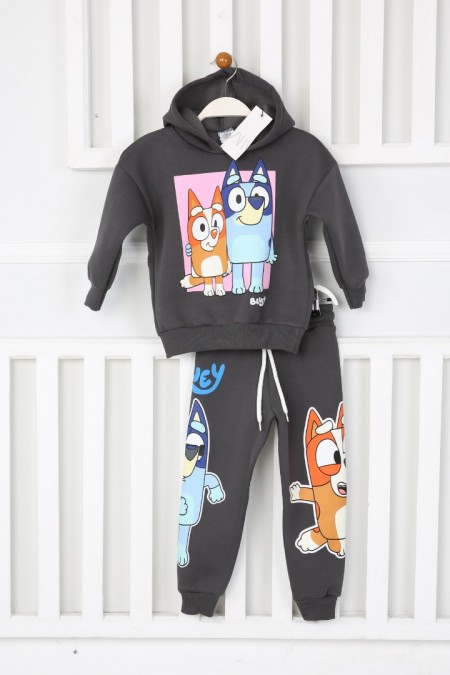 Üç İplik Şardonlu Kapşonlu Arka Baskılı Siyah Takım 