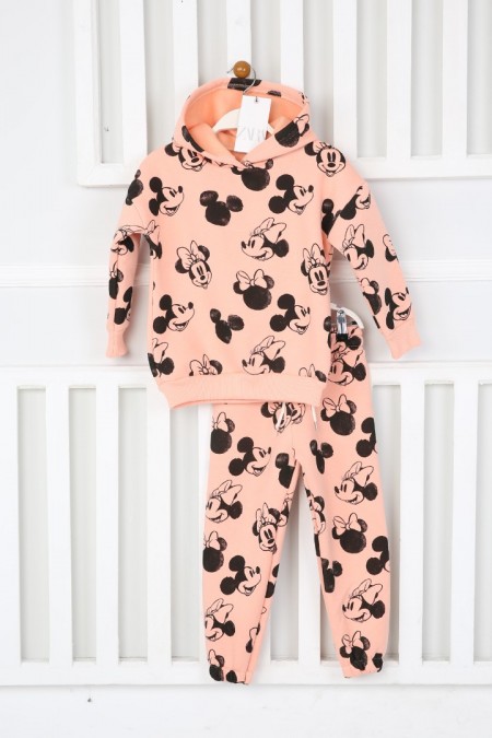 Üç İplik Kapşonlu Şardonlu Baskılı TuruncuTakım 