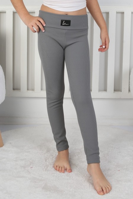 Şardonlu Fitilli Kumaş Arma Detaylı Gri Tayt