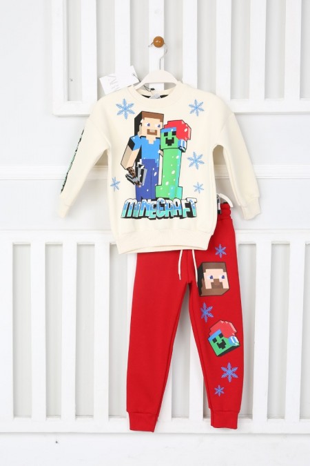 Üç İplik Şardonlu Baskılı Kırımızı Takım 