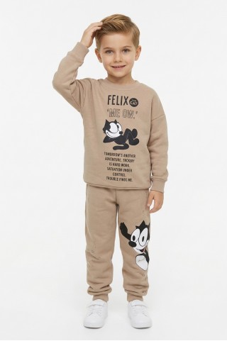 Erkek Çocuk Üç İplik Şardonlu Felix The Cat Arka Baskılı Uzun Kollu Takım
