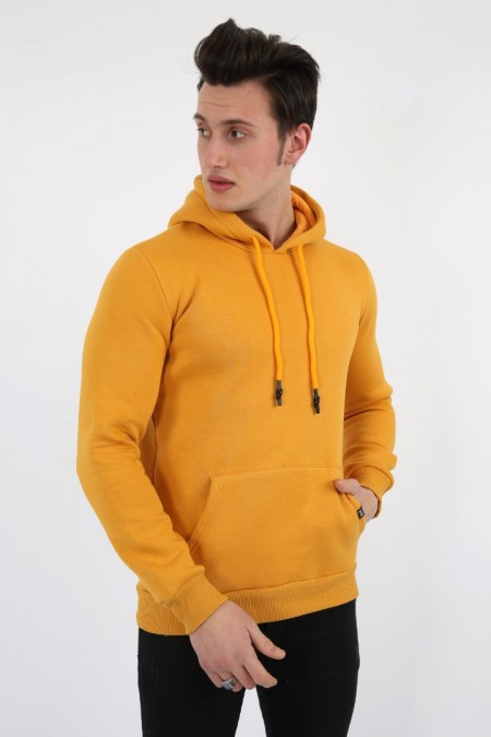 Üç İplik Şardonlu Kapşonlu Düz Erkek Günlük Sweatshirt