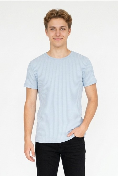 Erkek Fitilli Kumaş Bisiklet Yaka Slim Fit Esnek Kısa Kollu Yazlık Tişört