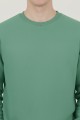 Erkek Yeşil Oversize Bisiklet Yaka Basic Pamuklu Üç İplik Şardonlu Sweatshirt