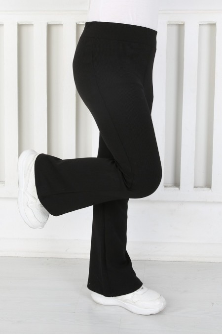 İspanyol Paça Birinci Kalite Fitilli Kumaş Siyah Tayt