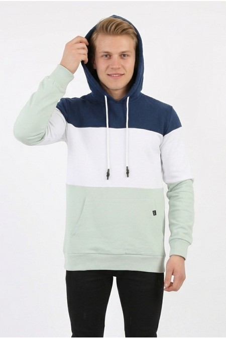 Erkek Üç İplik Şardonlu Kapüşonlu Parçalı Kanguru Cepli Günlük Sweatshirt