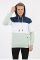 Erkek Üç İplik Şardonlu Kapüşonlu Parçalı Kanguru Cepli Günlük Sweatshirt
