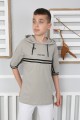  Kapşonlu Baskılı %100 Cotton Kumaş Taş Tişört
