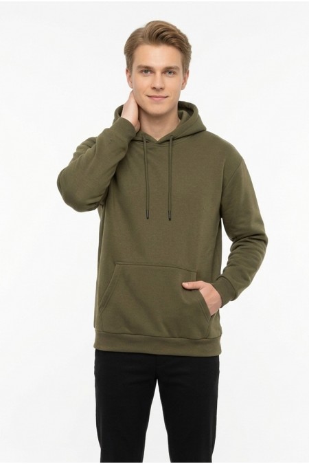 Üç İplik Şardonlu Kapşonlu Düz Erkek Günlük Sweatshirt
