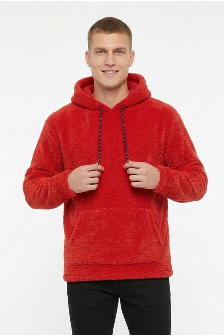Erkek Kapüşonlu Kanguru Cepli Günlük Pelüş Sweatshirt