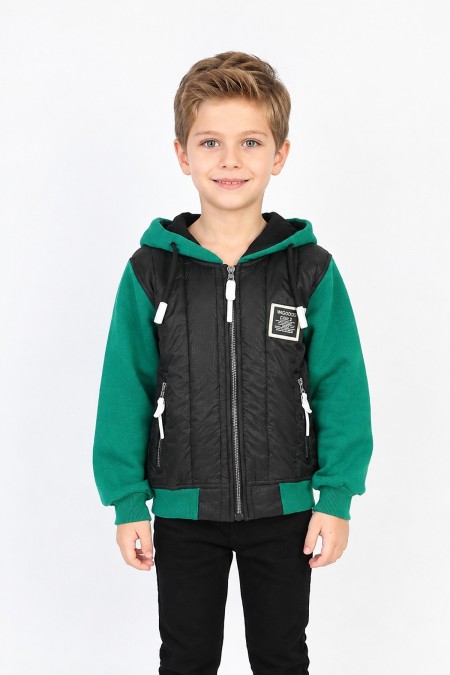  Erkek Çocuk Üç İplik Armalı Kapüşonlu Fermuarlı İçi Termal Kolları Polar Günlük Sweatshirt
