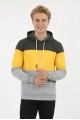 Erkek Üç İplik Şardonlu Kapüşonlu Parçalı Kanguru Cepli Günlük Sweatshirt