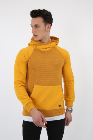 Alttan Çıkmalı Fitilli Kapşonlu Sarı Sweat
